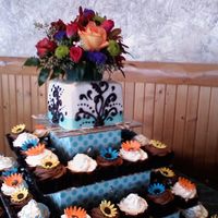 Autumn Wedding The main colors for the bride were brown and blue but we picked colors out of her flowers to put on the cupcakes. These cupcakes are square...