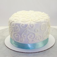 White Scroll Work Cake Cake is summertime lemon cake with raspberry filling. White MMF with pearl luster dust and white BC free-hand scrollwork. I did this as an...