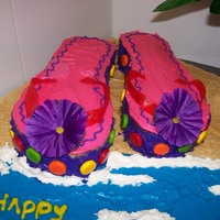 Mom's Birthday Flip-Flops Hand carved flip-flops for my mom's birthday. One is yellow cake, the other is chocolate with buttercream icing, fruit rollups for the...