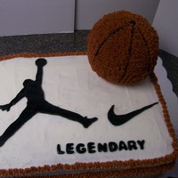 Basketball Birthday Cake Done for a friend's birthday. Image and name are done in fondant. Rest of cake is buttercream icing and basketball is done with mini...