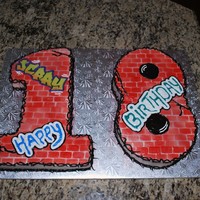 18Th Birthday Cake I snagged this idea from Daisy Lane Cakes. I carved the numbers out of 2 10x15 WASC sheet cakes and cut out a brick wall stencil for...