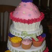 Cupcake Cake With Tiered Stands With More Cupcakes! a friend wanted this look for her baby shower although its perfect for a birthday. I wanted to do a tiered cake but had to travel and make...