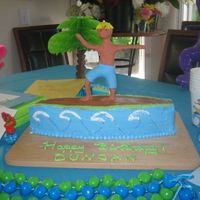 Surfing Birthday Cake White chiffon cake with buttercream filling and icing. The surfer was made out of fondant and dowels. I used a quarter sheet cake an carved...