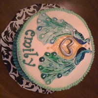 Peacock Birthday Cake First time using gum paste, had a good time with it. Peacocks are hand painted, gum paste letters, the rest is all buttercream, cake is...