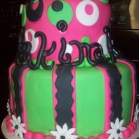 Festive And Bright This cake was made for a girl turning 13 who loved bright green and bright pink as well as gerber daisies and white guitars!....Her name is...