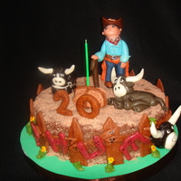 Bull Rider With His Bulls This cake was for a girly whos b-friend is a bull rider and was injured doing that same thing lol. Cake is chocolate and i covered it with...