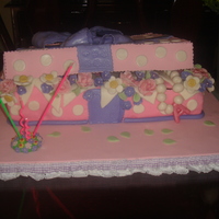 Bday Cake Box Cake Had fun making this cake for my mother in law's bday. Lid made of a real box top w fondant bow, and gumpaste flowers but peaple never...