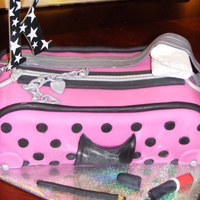 Hot Pink Polka Dot Purse With Make Up 