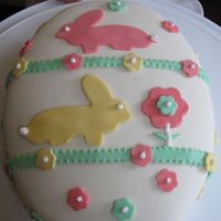 Easter Egg Marshmallow fondant and used cookie cutters for the rabbits..the egg shape was sculpted.