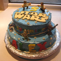Star Wars Birthday Cake Star Wars cake for my nephew. Used action figures to decorate. Letters made with fondant