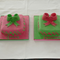 Green And Pink Birthday Sponge cake covered in fondant