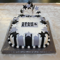Birthday, Black, White, Grey, Stars Sponge cake covered in fondant.
