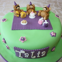 Teddy Bear's Picnic Sponge cake covered in fondant. Very pleased with the outcome but I must be honest this was very time consuming.