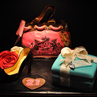 21St Birthday Cake 2 cakes, juicy bag cake chocolate with vanilla creamcheese filling, tiffany cake , lemon cake with pineapple mousse filling. Gumpaste...