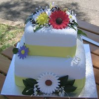 Square Wedding Cake For A Country Wedding My very first wedding cake for my brothers wedding. 2 Tier 10" chocolate and a 7" fruit cake. The decorations are store bought...