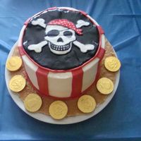 Pirate Cake buttercream icing with fondant stripes and top. skull is BCFT. thanks to sugarshack and lesyorkwolf for the fantastic ideas