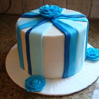 Blue Stripes & Roses Buttercream with Buttercream roses and fondant stripes
