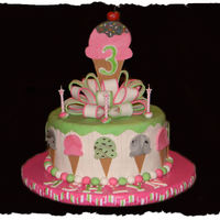 Ice Cream Party Made this for my daughters birthday party. It is iced in buttercream and decorated with fondant ice cream cones, bow and giant pearl border...