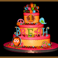 Hippie Chick Theme Birthday Made this cake for my cousin's little girl! It is iced in pink and orange buttercream and is decorated with fondant.