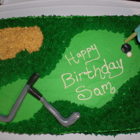 Sam's Golf Themed Cake This is a golf themed cake for a friend's birthday. It wasn't hard to make but it was my first time piping words [ I still need a...