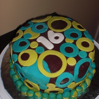 Teal And Lime Green Birthday Cake Chocolate cake with chocolate filling and chocolate buttercream with fondant accents.