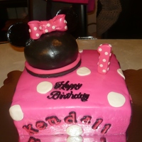 Minnie Mouse First Birthday Strawberry cake, cream cheese filling, covered in mmf, gumpaste and chocolate accents, Thanks for looking