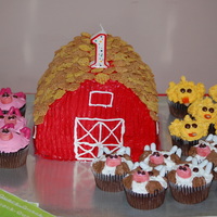 Barn Cake & Farm Animal Cupcakes This was for my nephew's 1st birthday. All buttercream frosted, with candy accents on cupcakes. TFL!