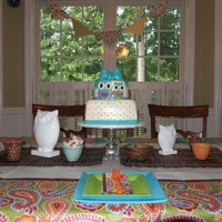 Baby Shower Cake I did this cake for a friend. Owl themed baby shower cake. Chocolate and vanilla w/ raspberry filling. Almond buttercream, covered in MMF....