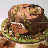 Woodland Tree Stump Chocolate cake with chocolate flavoured fondant and all fondant decorations. 100% edible :)