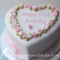 100Th Birthday Cake Vanilla sponge with raspberry preserve and very vanilla buttercream. Fondant coveredwith hand made roses and royal iced detailing. Thanks...