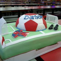 Soccer Birthday One of three cakes due on the same day. We were up all night working on them. Yellow cake with strawberry buttercream and strawberries, all...