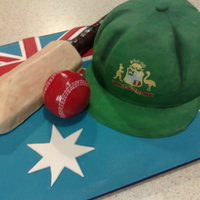 Cricket Australia Cake This cake I made for my pop's 90th birthday, he is a huge cricket fan! The baggy green cap, bat and ball is made of white and...
