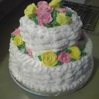 Ltc 2 tier white almond sour cream cake with butter cream frosting. My husband came home from work and said he needed a cake for Monday. This...