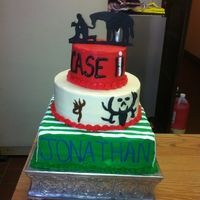 My Son Favorites I made this cake for my son's 13th birthday. It covers everything he loves. Football, deer hunting, Case tractors and the praying...
