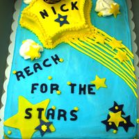 Reach For The Stars Graduation Cake 14 X19 white cake with buttercream frosting. Lettering in fondant