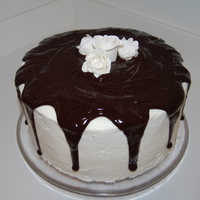 Chocolate Ganache Cake first attempt at roses & ganache
