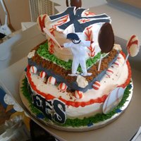 Ny Yankees Birthday Cake 3 LAYER 12",8 "SQUARE,6"VANILLA CAKE W / WHIPPED CREAM. RECIPE I GOT FROM C.C. THE LETTERS ARE ROYAL ICING. TFL!!