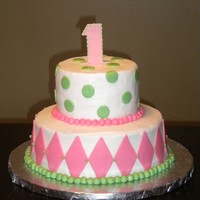Pink Diamonds And Polka Dots-First Birthday This cake was made to match the invitation of for a baby's first birthday party. Buttercream on both tiers, fondant dots, diamonds and...