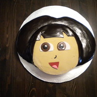 Dora The Explorer Face Two oval pans, each covered in b/c...Hair (sorry about the glare from the flash!), eyes and mouth are fondant, nose was a dab of black b/c...