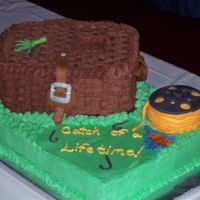 Fishing Creel Grooms Cake 11 x 15 sheet cake (base) creel is another sheet cake cut in half and carved. Both are devils food chocolate . Creel had chocolate...