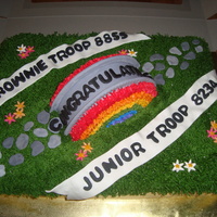 Girl Scout Bridging Vanilla cake with buttercream and mmf accents. Rainbow bridge is half of 6" layer.