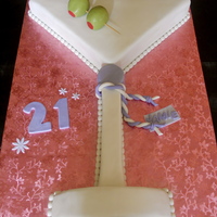 Martini Glass Confetti cake, covered in mmf. 12" square cut diagonally and stacked, carved stem from center of 10" round, and used curved side...