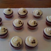 Red Velvet Mini Cupcakes With White Chocolate Buttercream just playing around with some extra icing and thought they looked cute