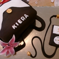 Purse Cake Purse cake with edible Ipod and Chocolate paste flower.