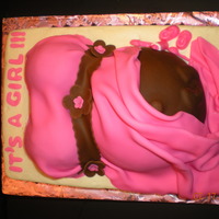Pink & Brown Belly This is my second belly bump cake. The items on the side of the belly are candy made with Wilton candy melts.