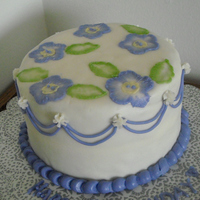 Brush Embroidery My first brush embroidery cake. The cake is WBC, crusting buttercream, with violet drop lines.