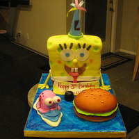 Spongebob And Gary Spongebob was shaped by cutting two 1/4 sheet cakes into thirds and stacked. It is yellow cake with fudge filling. Gary was made by my...