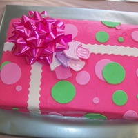 Katie's Baby Shower Cake This cake was made last minute for my best friends second baby shower. Vanilla cake covered with buttercream and fondant accents. The bow...