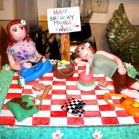 Ice Cream Cake This is a chocolate and vanilla ice cream cake we made for our friends birthday, we made a detachable picnic scence toppers out of MMF and...