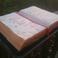 Bible Cake Bible cake, painted gold and painted scripture. Carved from a 1/2 sheet cake.